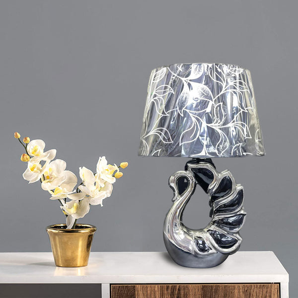 silver swan crushed diamond table lamp, crystal diamond table lamp, silver table lamp,