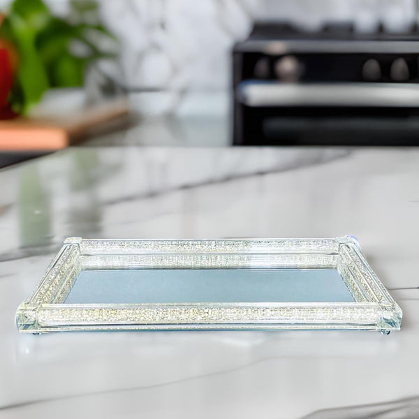 crushed crystal tray, crushed diamond mirror tray