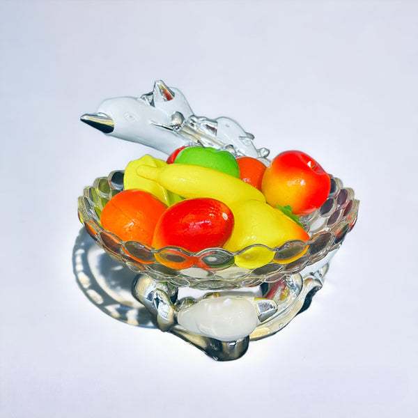 silver fruit bowl, modern silver fruit bowl, dolphin fruit bowl