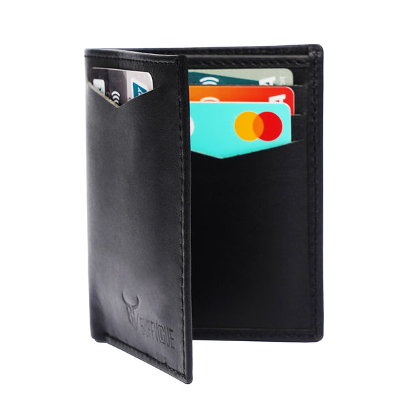 100% Pure Leather Leather Black Card Holder Slim Wallet for Men