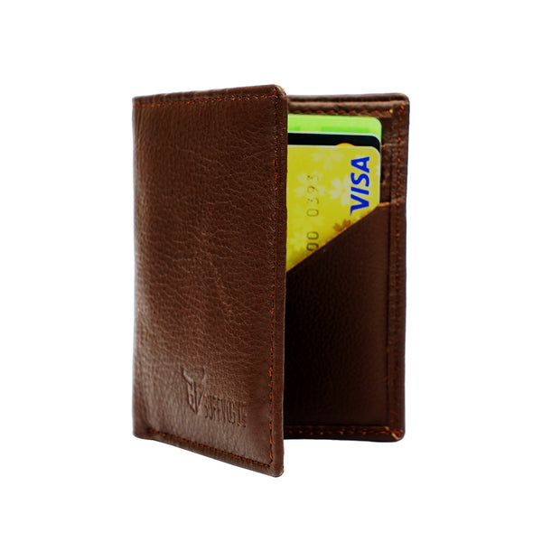 Genuine Leather Men Card Holder Slim Wallet Brown