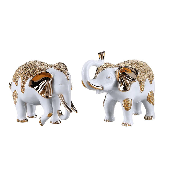 white diamond elephant, gold diamond elephant, elephant ornament set