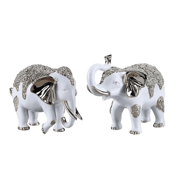 white diamond elephant, silver diamond elephant, elephant ornament set