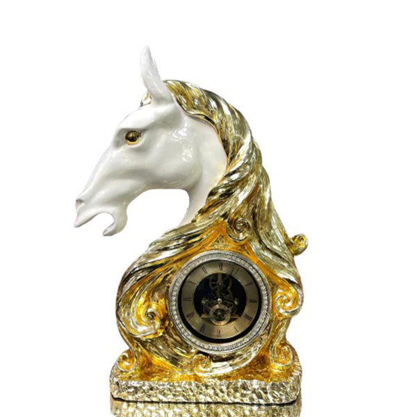 antique wall clock with horse on top