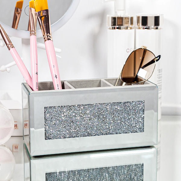 crystal makeup brush holder, crushed diamond makeup brush holder, crystal makeup holder