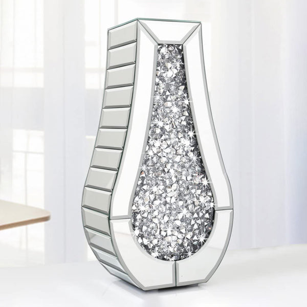 crushed mirror vase, mirror vase, crushed diamond mirrored vase