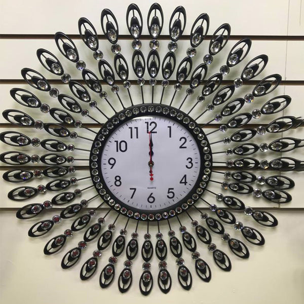 A magnificent oversized clock with intricate diamond detailing on the clock face and surrounding frame,This stunning timepiece exudes sophistication and luxury, making it the perfect choice for those who want to make a bold statement in their home or office.