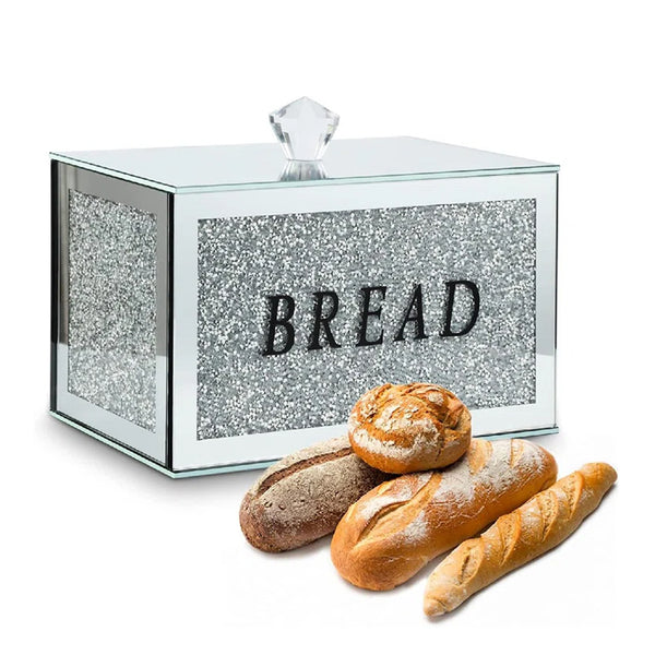 crushed diamond bread bin, crushed crystal bread bin, silver crushed diamond bread bin