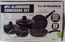 8pc Aluminium Cookware Set in purple Marble Effect