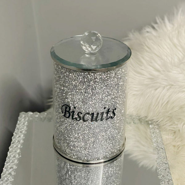 crushed crystal biscuit jar, crystal biscuit jar with lid, crushed diamond biscuit jar