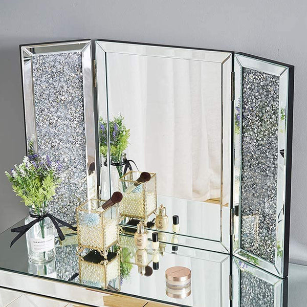 mirrored dressing table, crushed diamond dressing table, folding dressing table mirror,